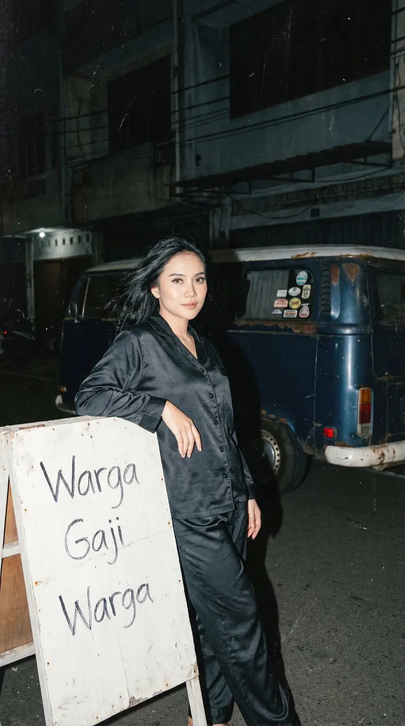 Preview of Analog 35mm Night Photography Portrait Prompt with VW Van