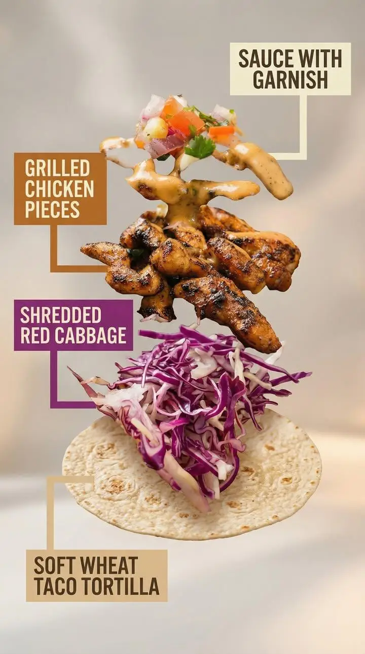 پیش‌نمایش Exploded View Taco Visualization and Commercial Food Photography Prompt