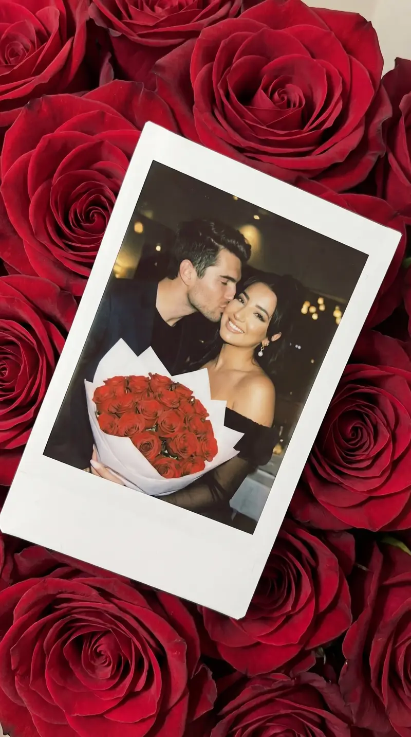 Preview of Photorealistic Polaroid Still Life on Red Roses Prompt