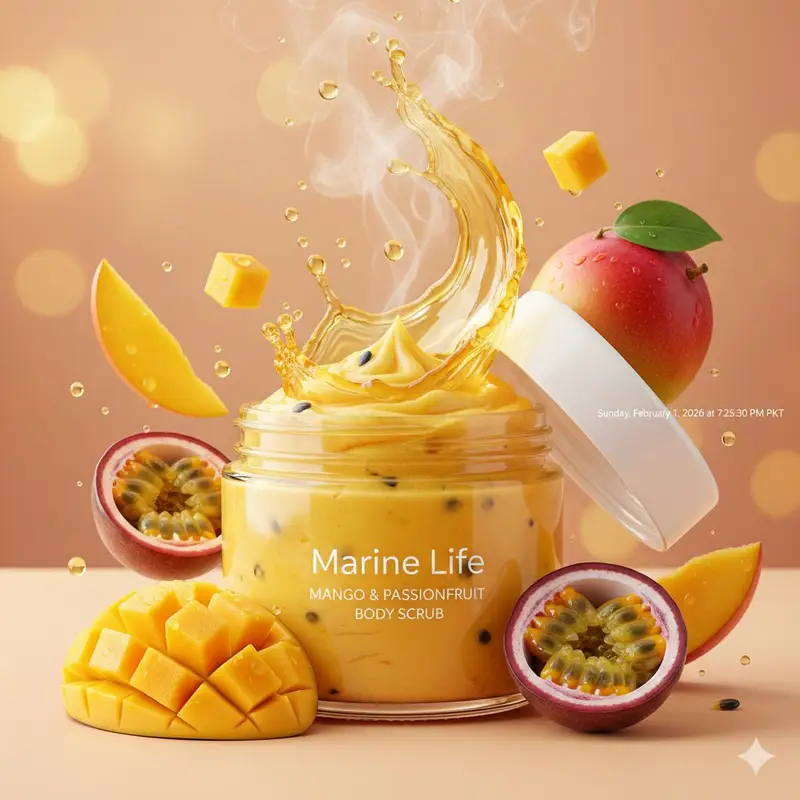 Preview of Luxury Mango Body Scrub Product Image and Video Prompts