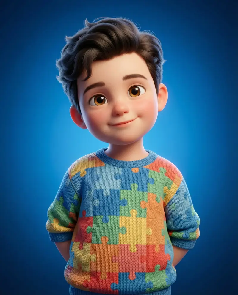 Preview of 3D Render of Childlike Character in Puzzle Sweater