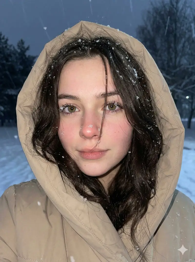 Preview of Moody Winter Close-Up Portrait Prompt