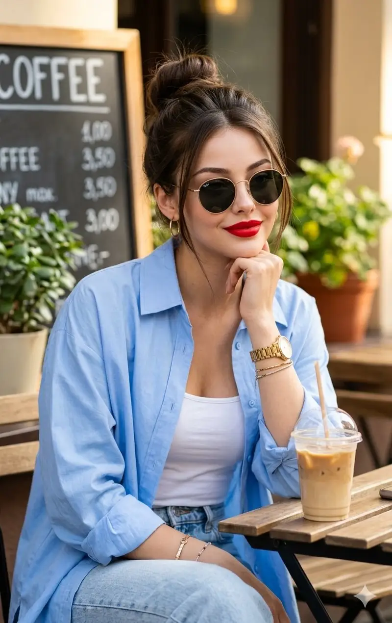 پیش‌نمایش زن آسیایی در کافهٔ فضای باز