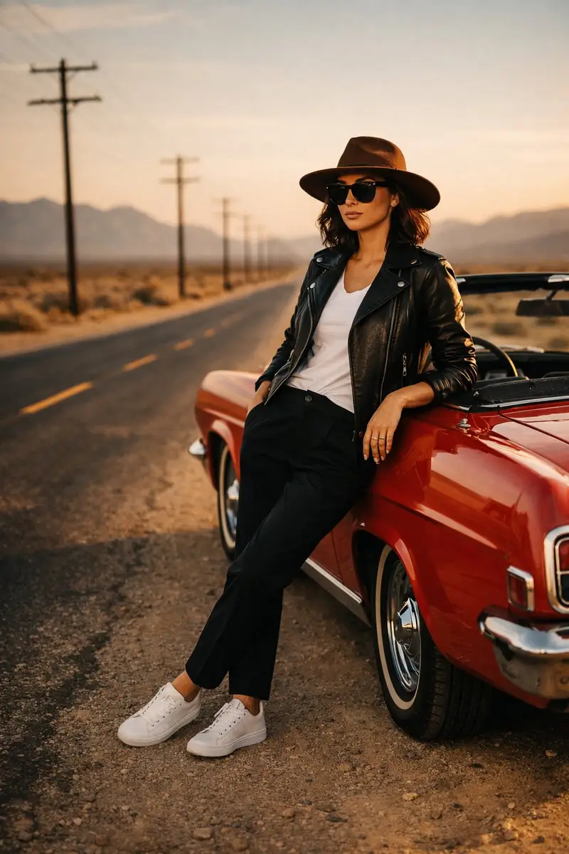 Preview of Cinematic Desert Highway Fashion Portrait