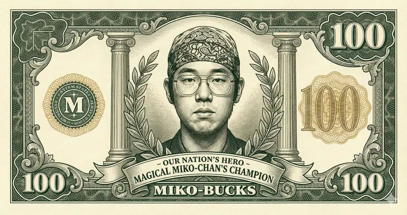 Preview of Classic Anime Nerd Otaku in the Style of Currency