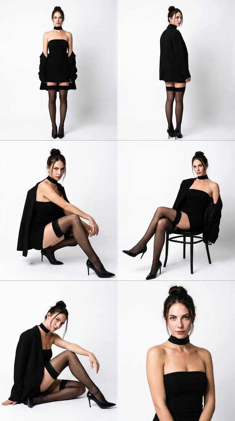 Preview of High-Fashion Black Elegance Photo Collage Prompt