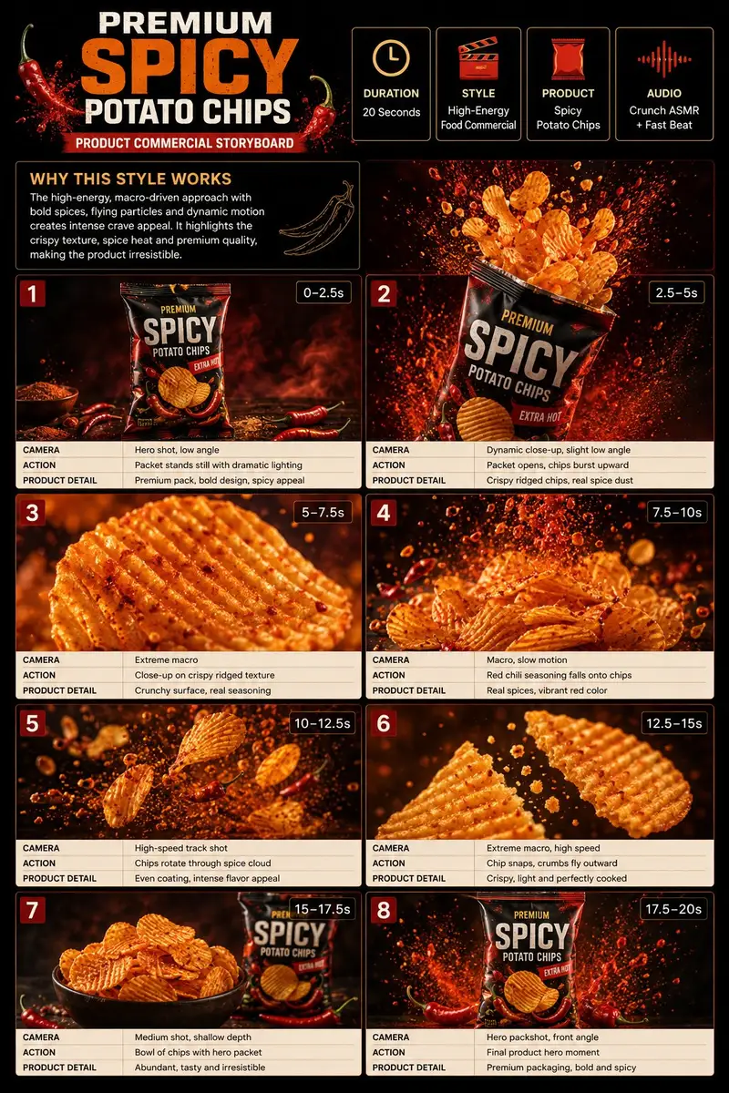 پیش‌نمایش Spicy Potato Chip Commercial Storyboard