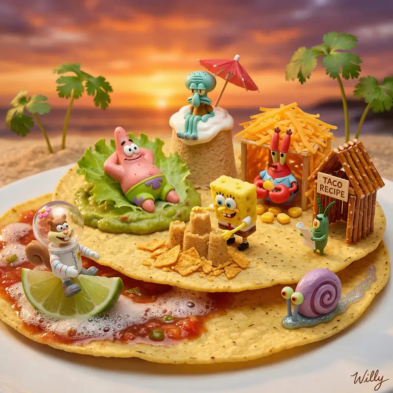 Preview of SpongeBob Taco Beach Resort Diorama Prompt