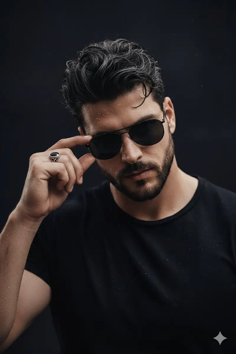 پیش‌نمایش Ultra-Realistic Cinematic Close-up Portrait of a Man with Wet Skin