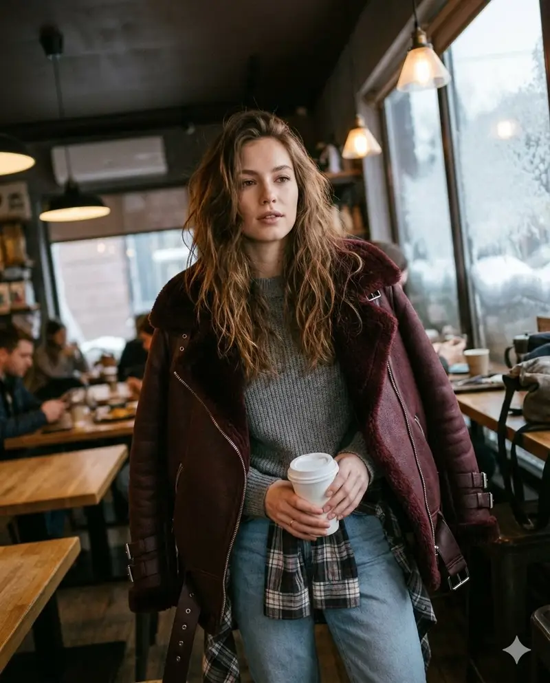 Preview of Candid Medium Shot of Woman in Cafe