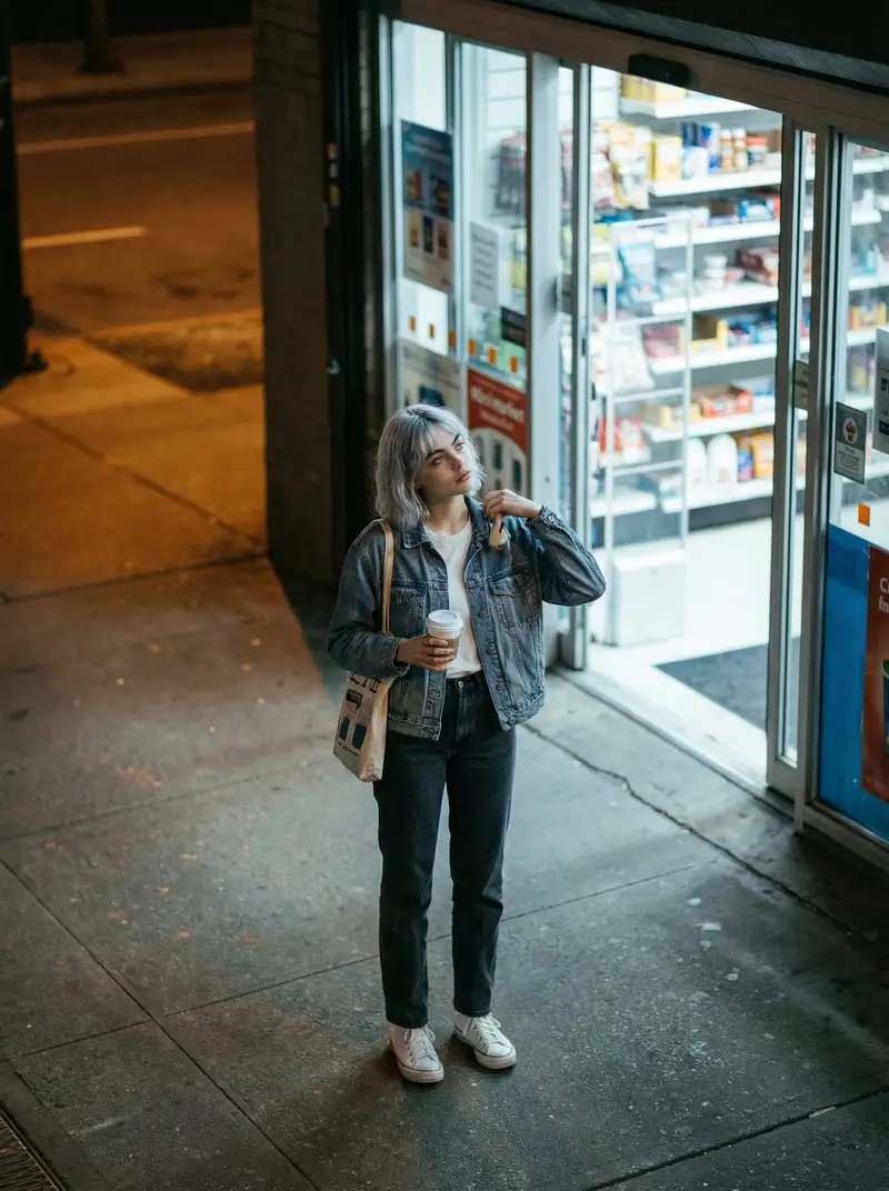 Preview of Candid night street fashion photograph with film aesthetic