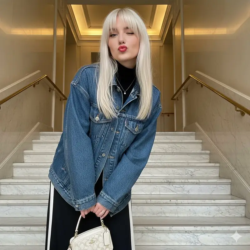 Preview of Playful Duck-Face Selfie on Marble Stairs