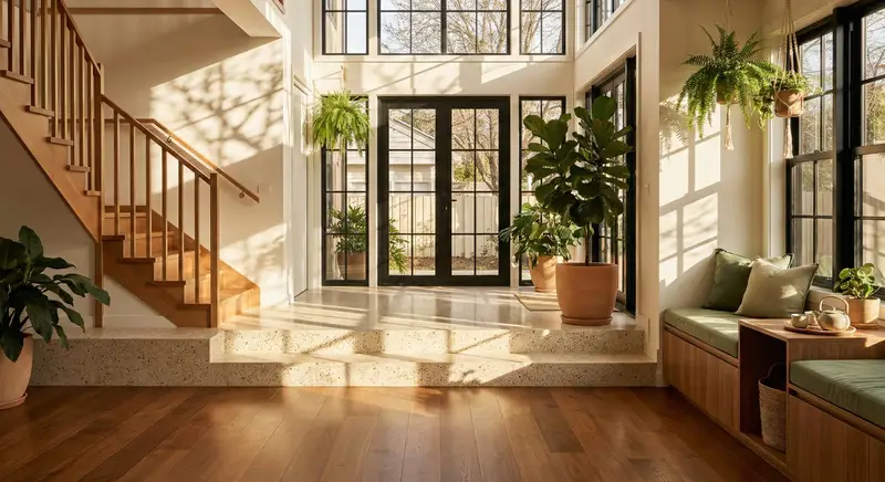 پیش‌نمایش Sun-Drenched Modern Entryway Architectural Photograph Prompt
