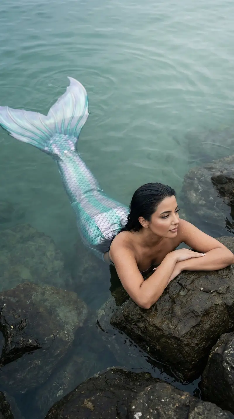 Preview of Cinematic Mermaid Portrait in Shallow Water