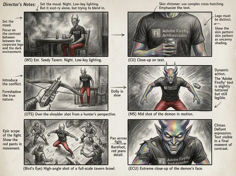 Preview of Six-Panel Cinematic Storyboard Sketch