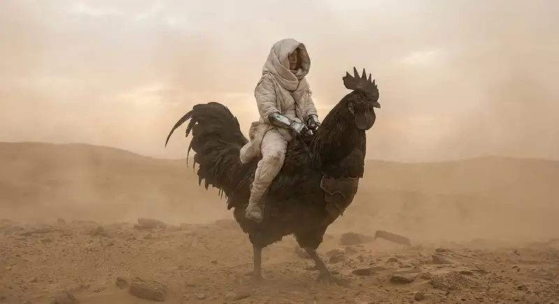 Preview of Dune-Inspired Epic Scene with Woman Riding a Giant Rooster
