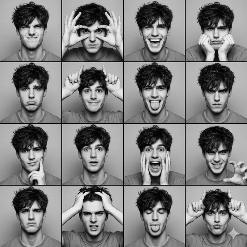 Preview of Black and White Photobooth Expression Grid (4x4)