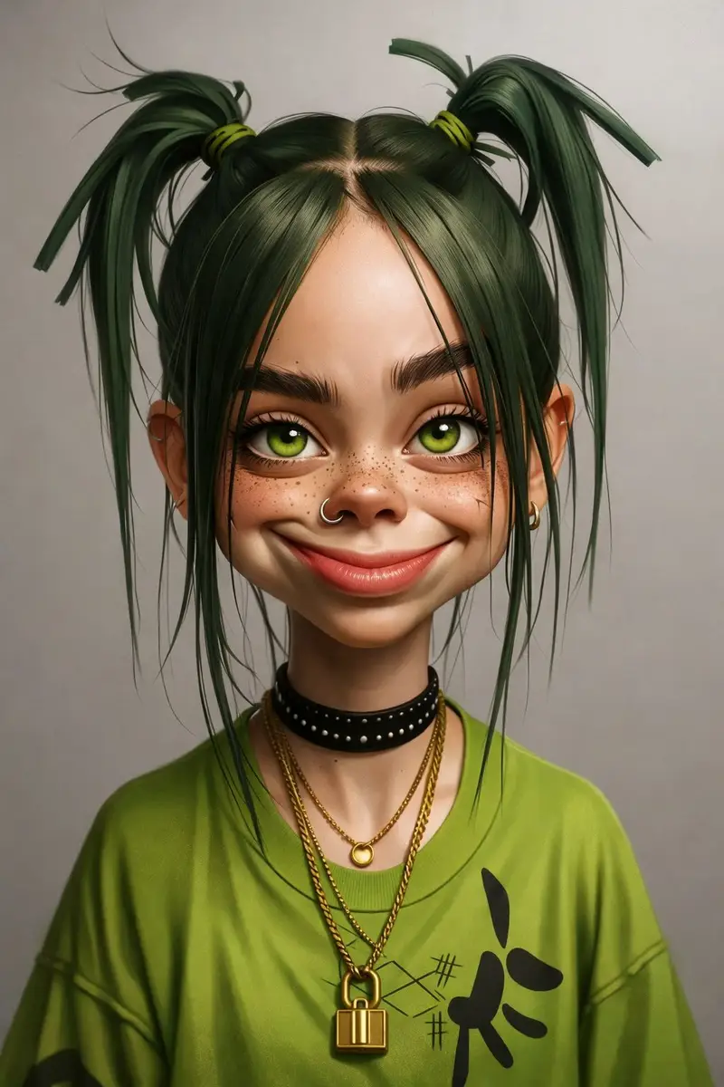 Preview of 3D-Rendered Billie Eilish Cartoon Portrait