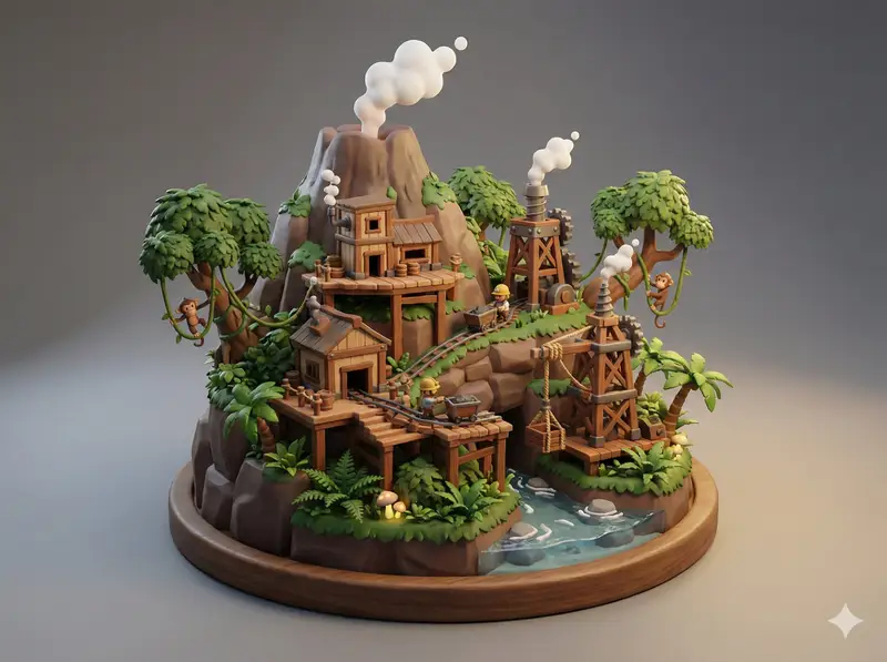 Preview of Collectible Miniature Diorama of a Rugged Mining Settlement