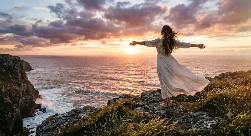 Preview of Cinematic Coastal Cliff Sunset Portrait