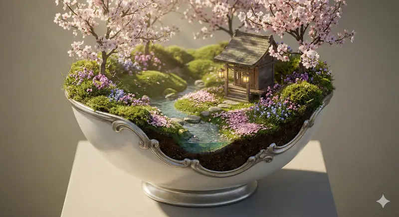 پیش‌نمایش Ornate Diorama of a Spring Shrine Prompt