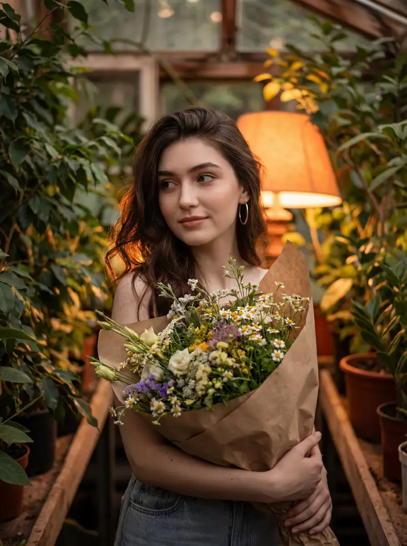 Preview of Atmospheric Portrait with Flowers and Warm Lighting