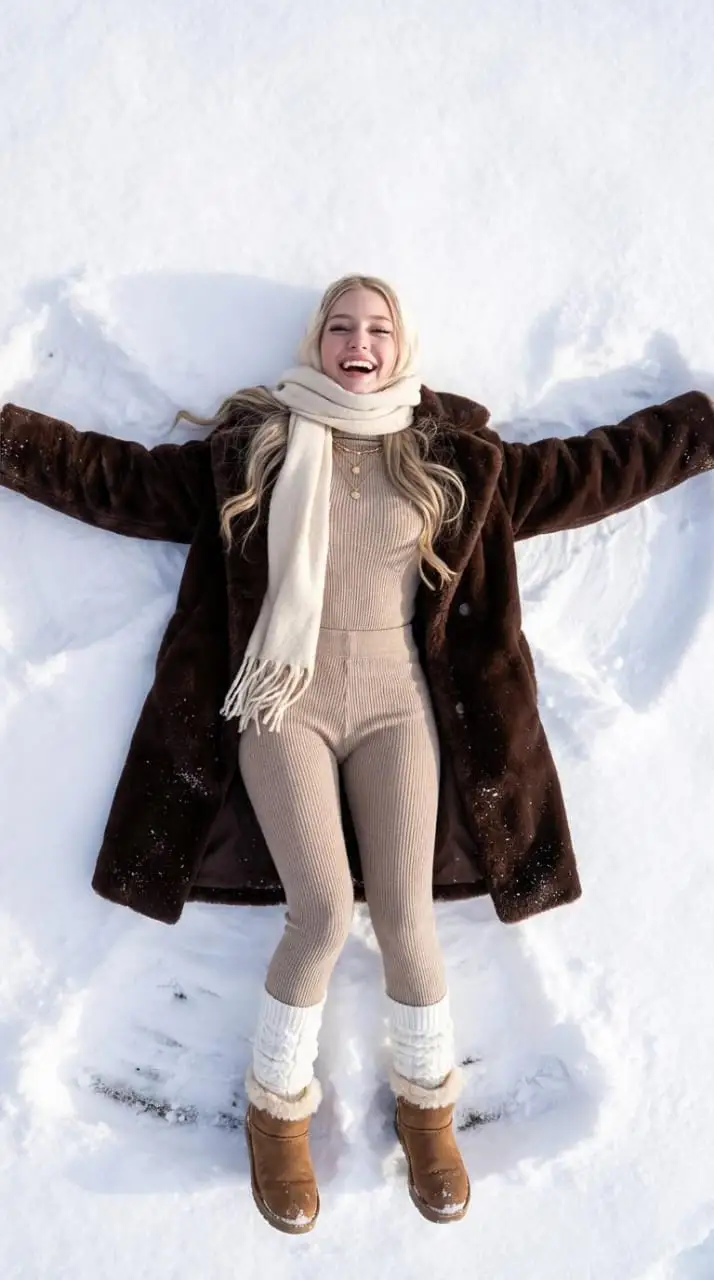 پیش‌نمایش Joyful Snow Angel in 'Old Money' Winter Fashion