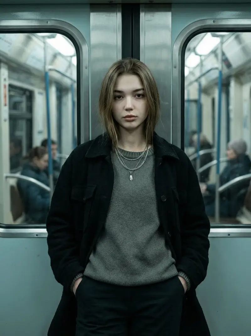 Preview of Cinematic Editorial Fashion Portrait in Subway