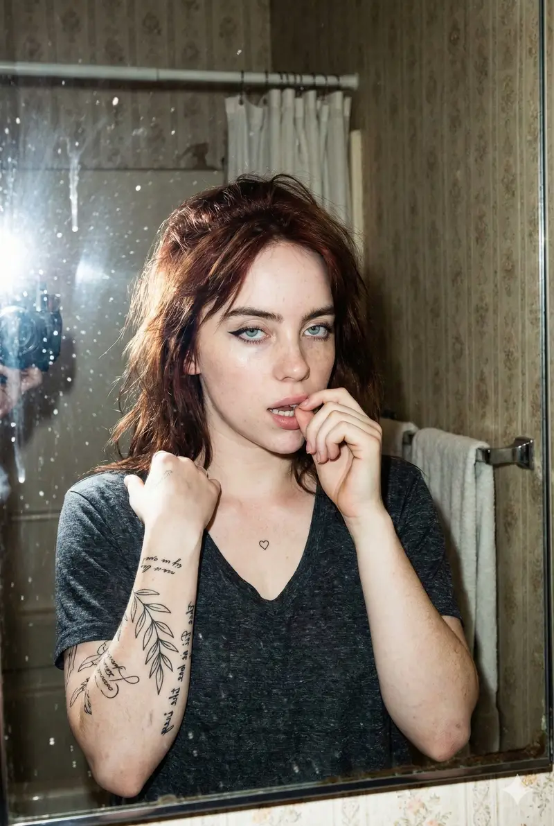 Preview of Grungy Flash Mirror Selfie with Tattoos