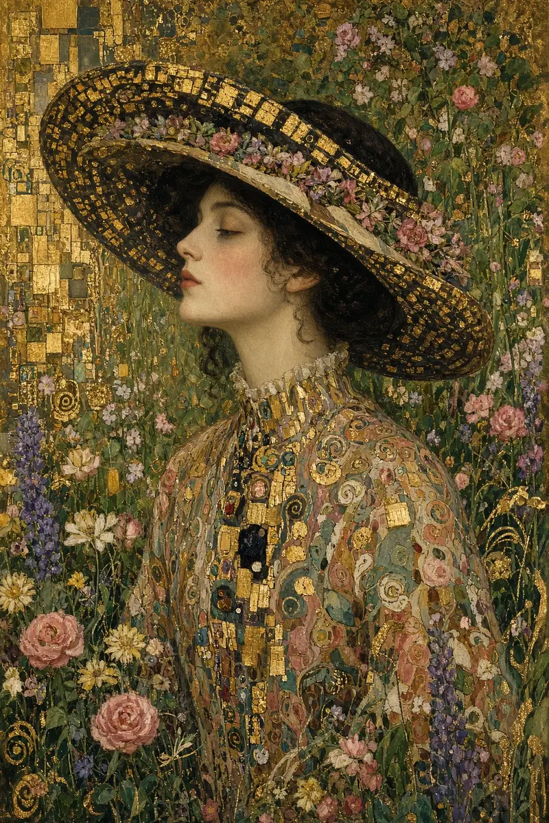 Preview of Klimt Style Woman Summer Garden