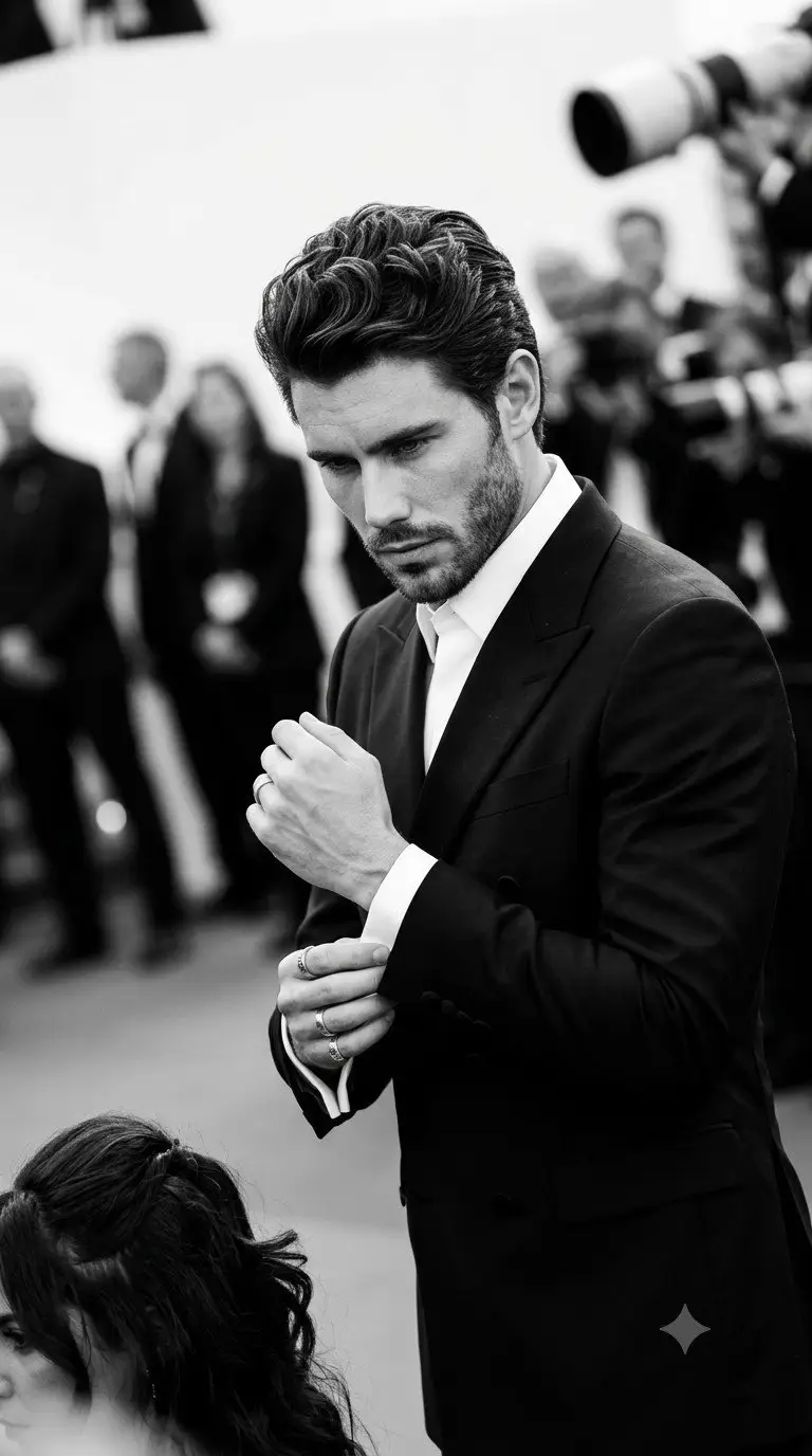 Preview of Monochromatic Red Carpet Tuxedo Portrait