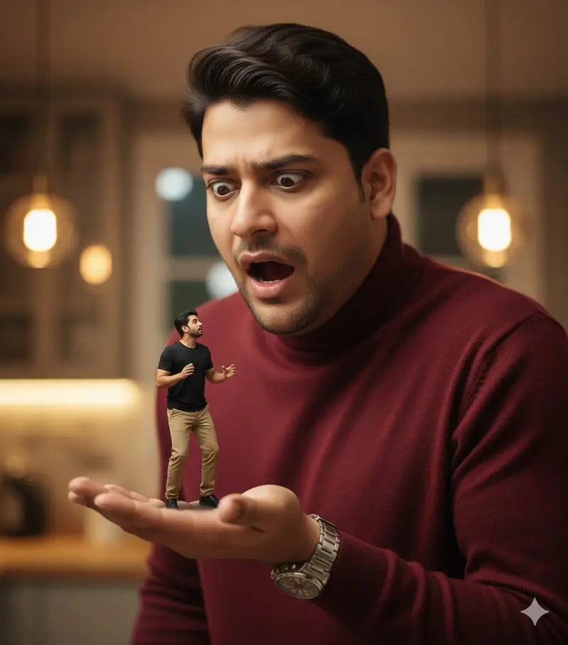 پیش‌نمایش Surrealist Forced Perspective Giant/Miniature Man Prompt