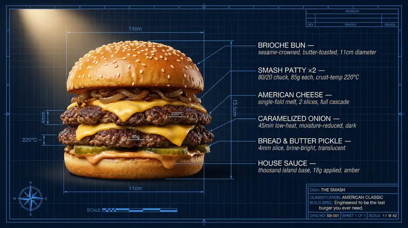 پیش‌نمایش Technical Architectural Blueprint of a Smash Burger