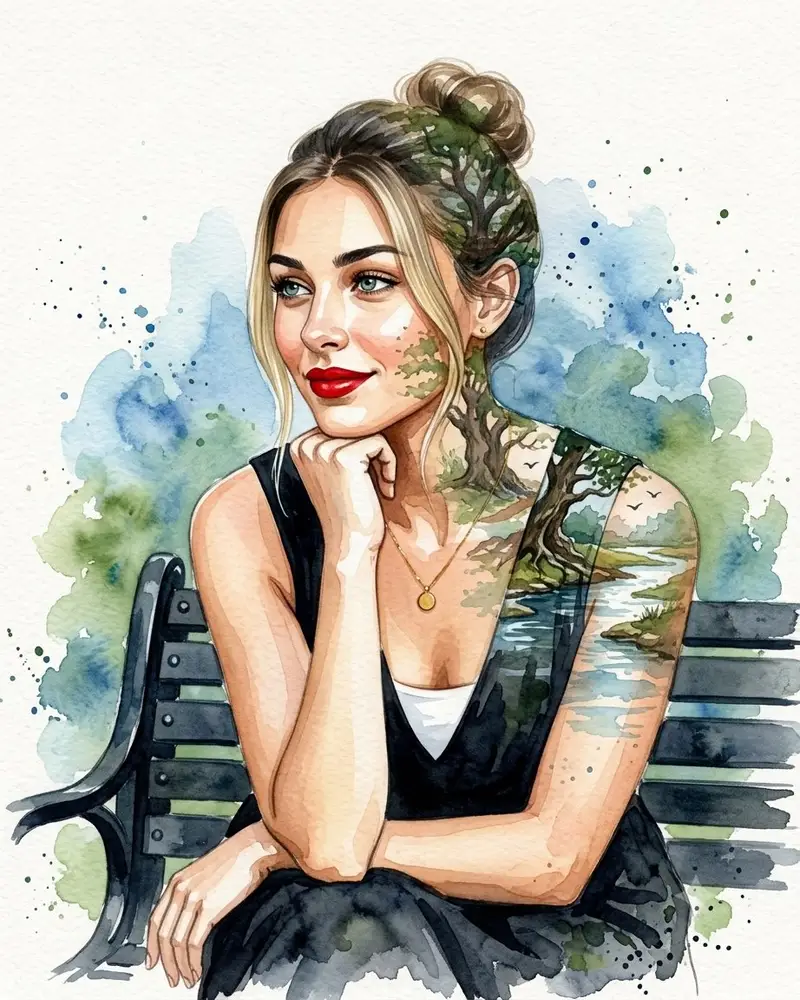 Preview of Double Exposure Watercolor Portrait