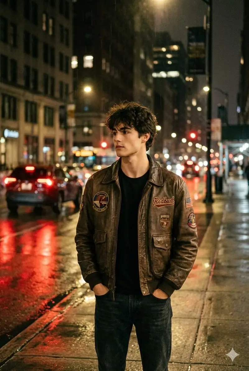 Preview of Nighttime Street Portrait with Wet Pavement