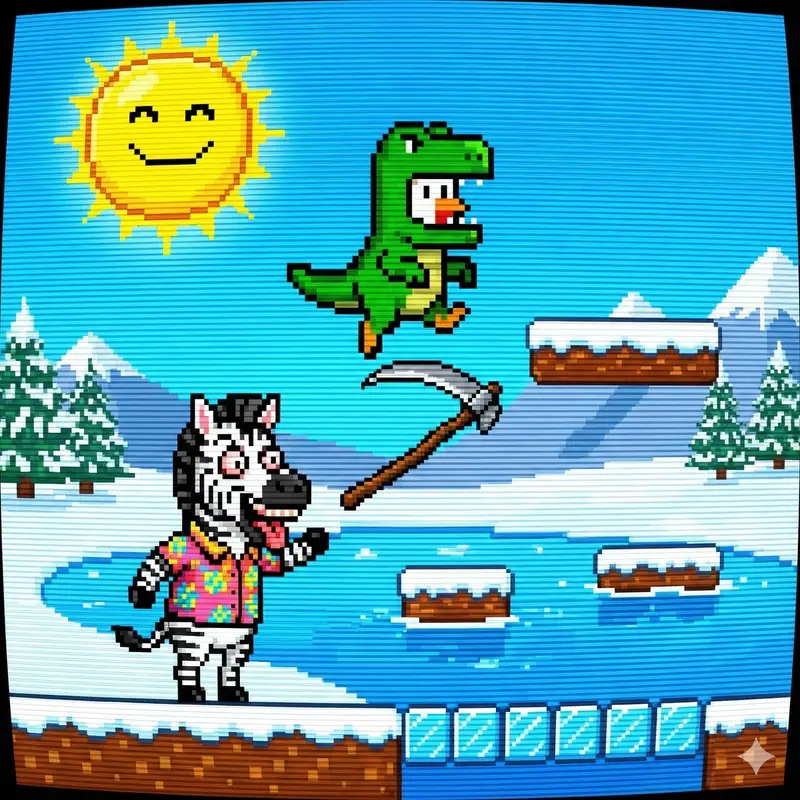 Preview of Nano Banana Pro Prompt: 8-bit Chicken in T-Rex Costume