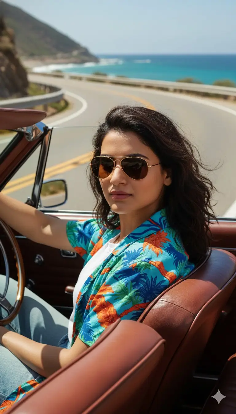 Preview of Cinematic Portrait of Man Driving Vintage Convertible