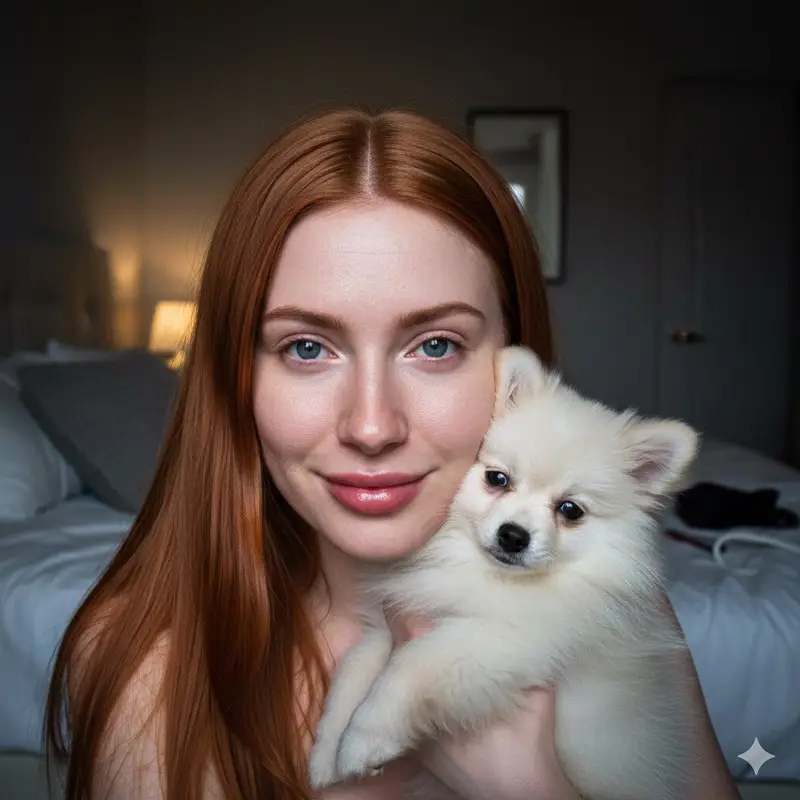 Preview of Candid Flash Portrait with Pomeranian Puppy