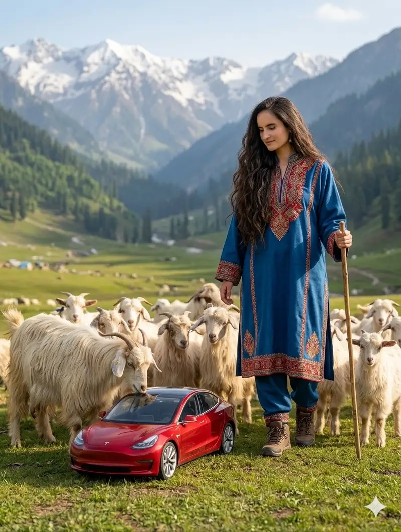 پیش‌نمایش چوپان کشمیری سوررئال در کنار تسلا