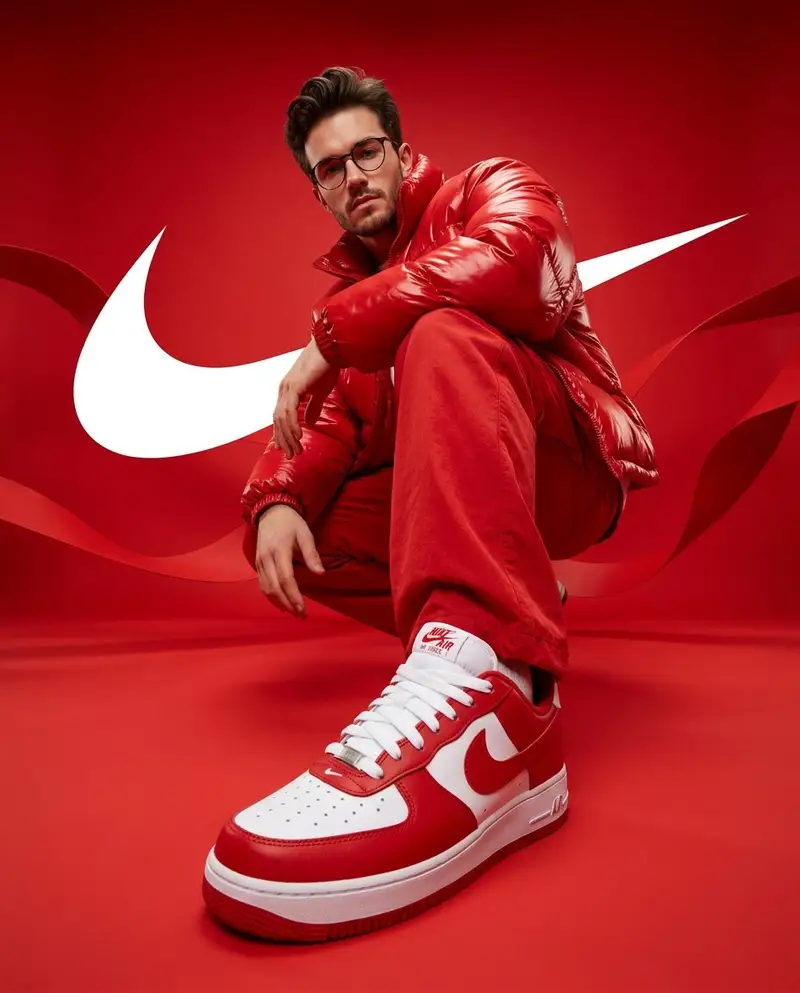 Preview of Streetwear Portrait in Red Puffer Jacket