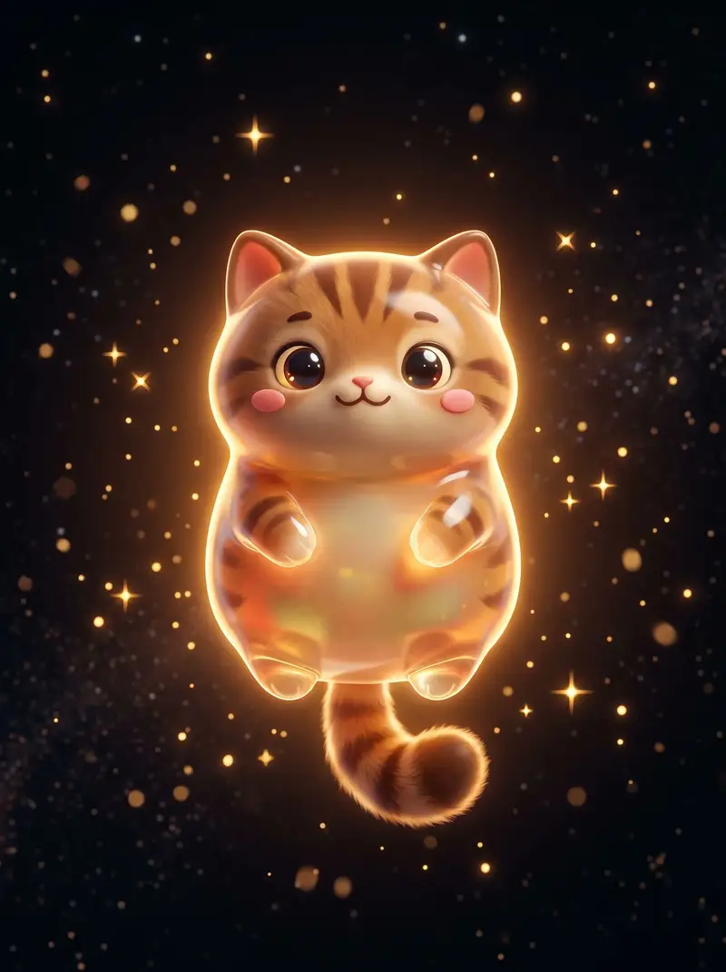 Preview of Cute Floating Glossy Space Tabby Cat