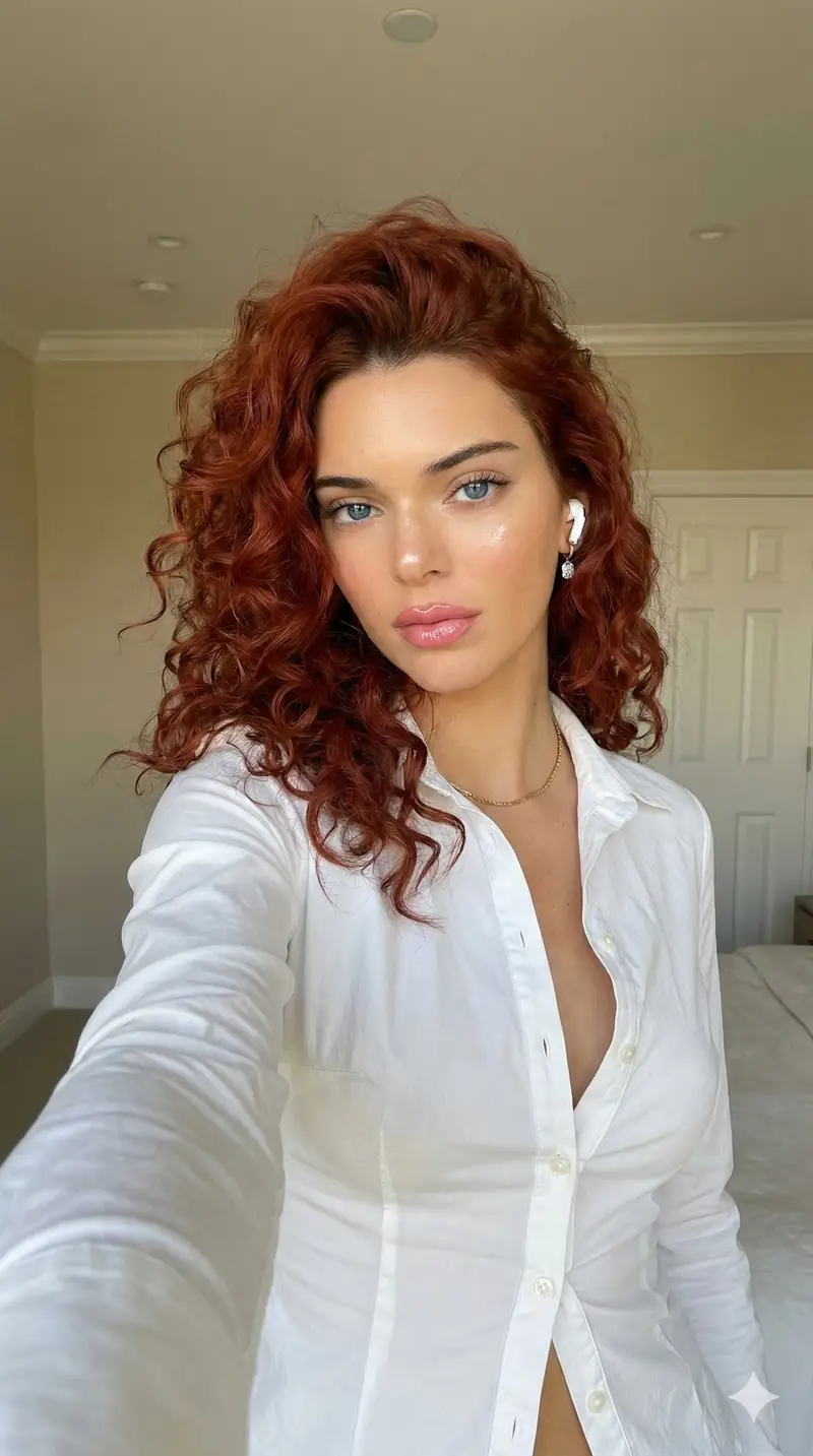 Preview of Glamorous Auburn-Haired Selfie Portrait Prompt