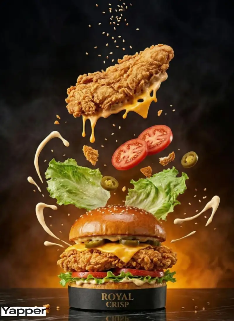 پیش‌نمایش Luxury Chicken Burger Ingredient Explosion Commercial