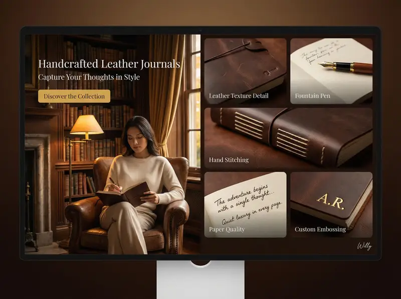 پیش‌نمایش Landing Page Design for Leather Journals (Split Screen)