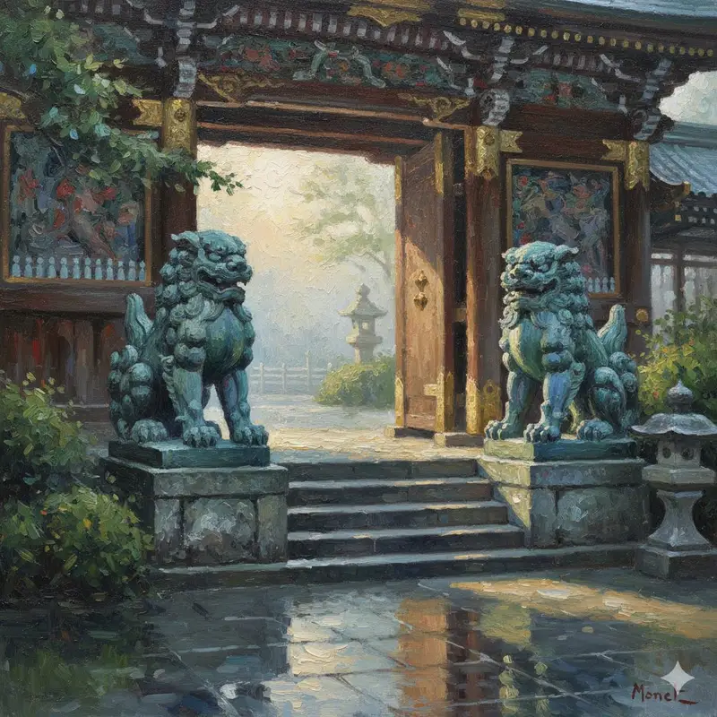 Preview of Transforming Yomeimon's Karajishi into a Monet-style Painting