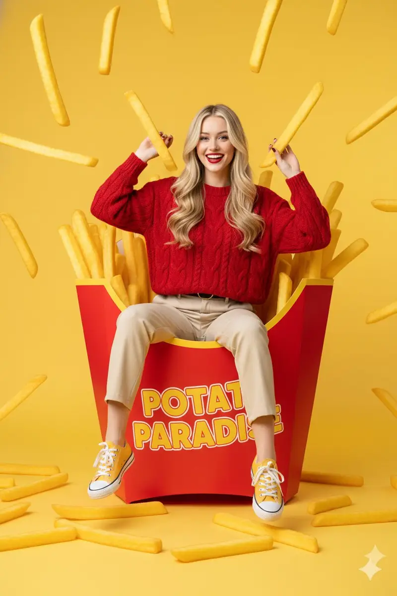 Preview of Surreal Commercial Photography: Woman in Giant French Fry Carton