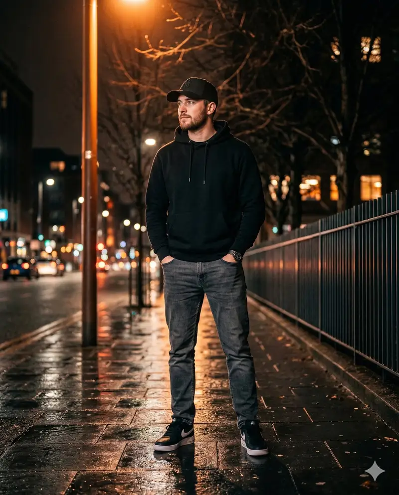 Preview of Ultra-realistic Night Photo of a Stylish Young Man