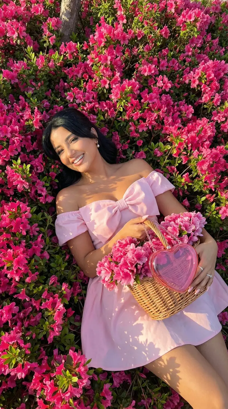 Preview of Overhead Romantic Fashion Editorial in a Flower Field