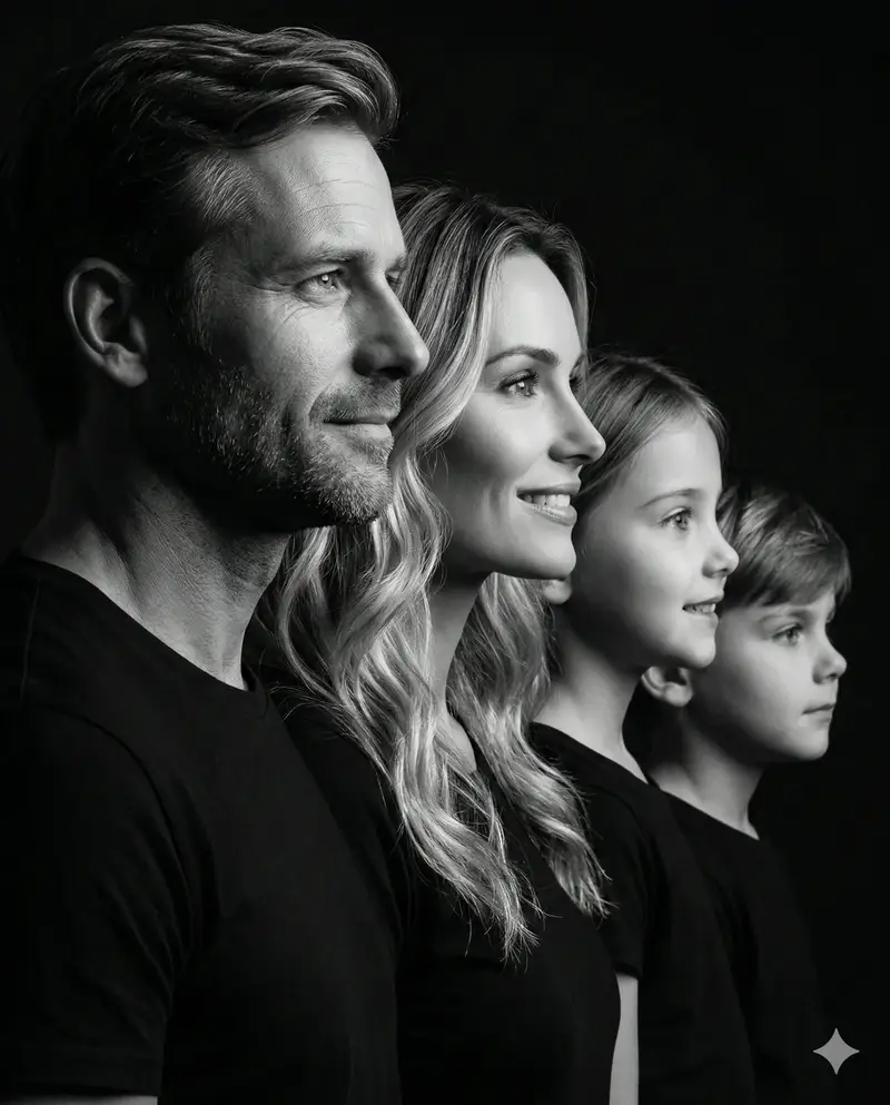 Preview of Photorealistic Black and White Family Portrait