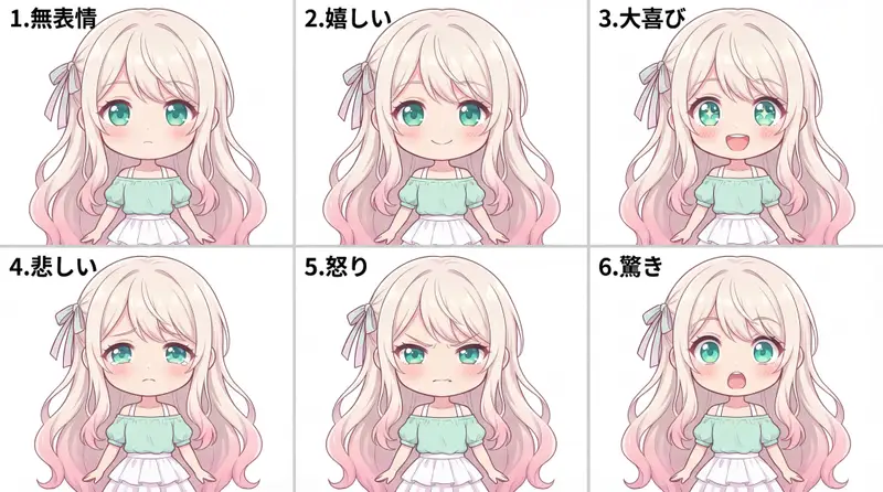 Preview of Character Expression Sheet Generation (Anime Style)